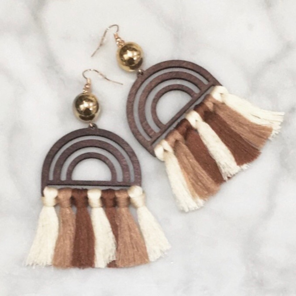 totally boho rainbow wood + tassel earrings